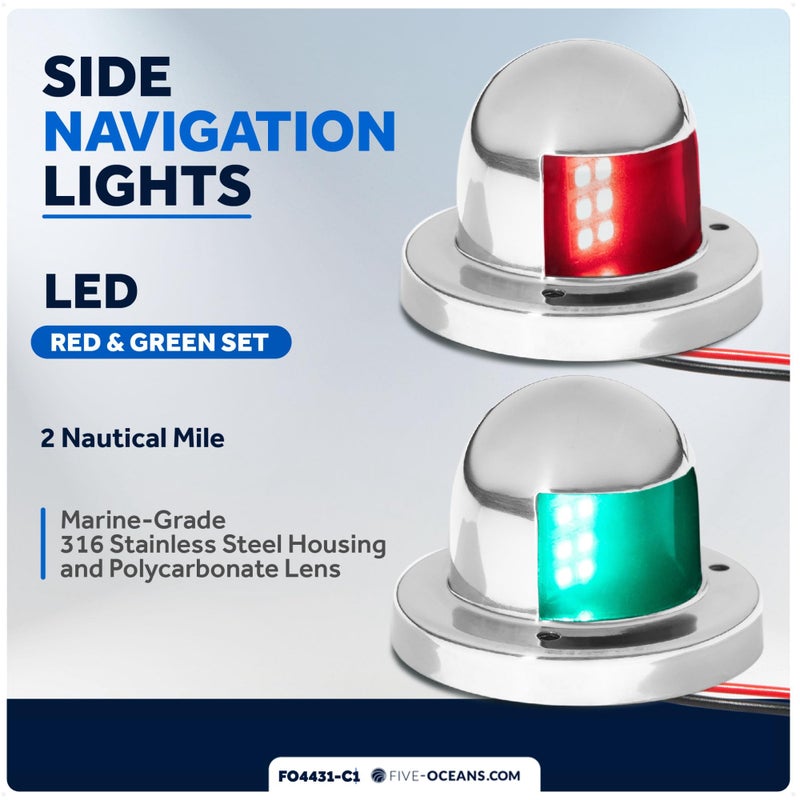 Five Oceans أضواء الملاحة للقوارب من فايف أوشنز - ضوء مقدمة LED، أضواء الملاحة للقوارب LED حمراء وخضراء، أضواء القوارب للملاحة مثبتة أفقياً، 12 فولت، قواعد USCG 2NM - FO4431-C1 - Image 2